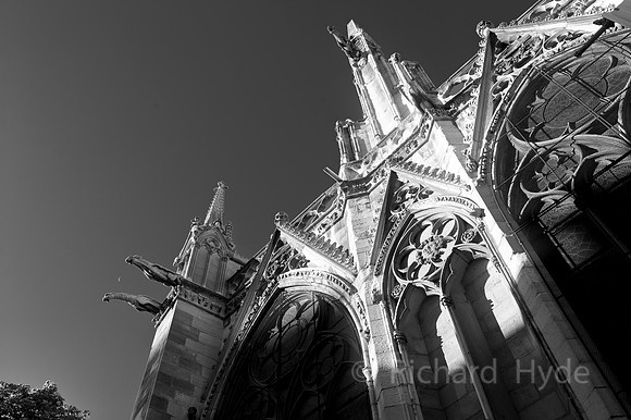 Black and White, Gargoyles, Moon, Notre Dame, Notre Dame Paris, Paris